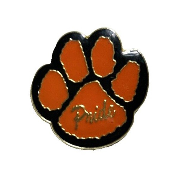 School Pride Orange & Black Cats, Wildcats, or Panther Paw Print Lapel Pin - Picture 1 of 2